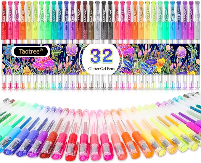 Taotree Glitter Gel Pens, 32 Colors Neon Glitter